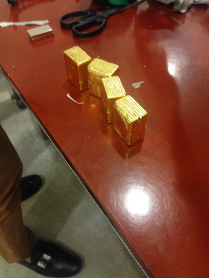 Số vàng bị bắt giữ tại cơ quan công an - ảnh: Phòng PC46 Công an TP Hà Nội cung cấp